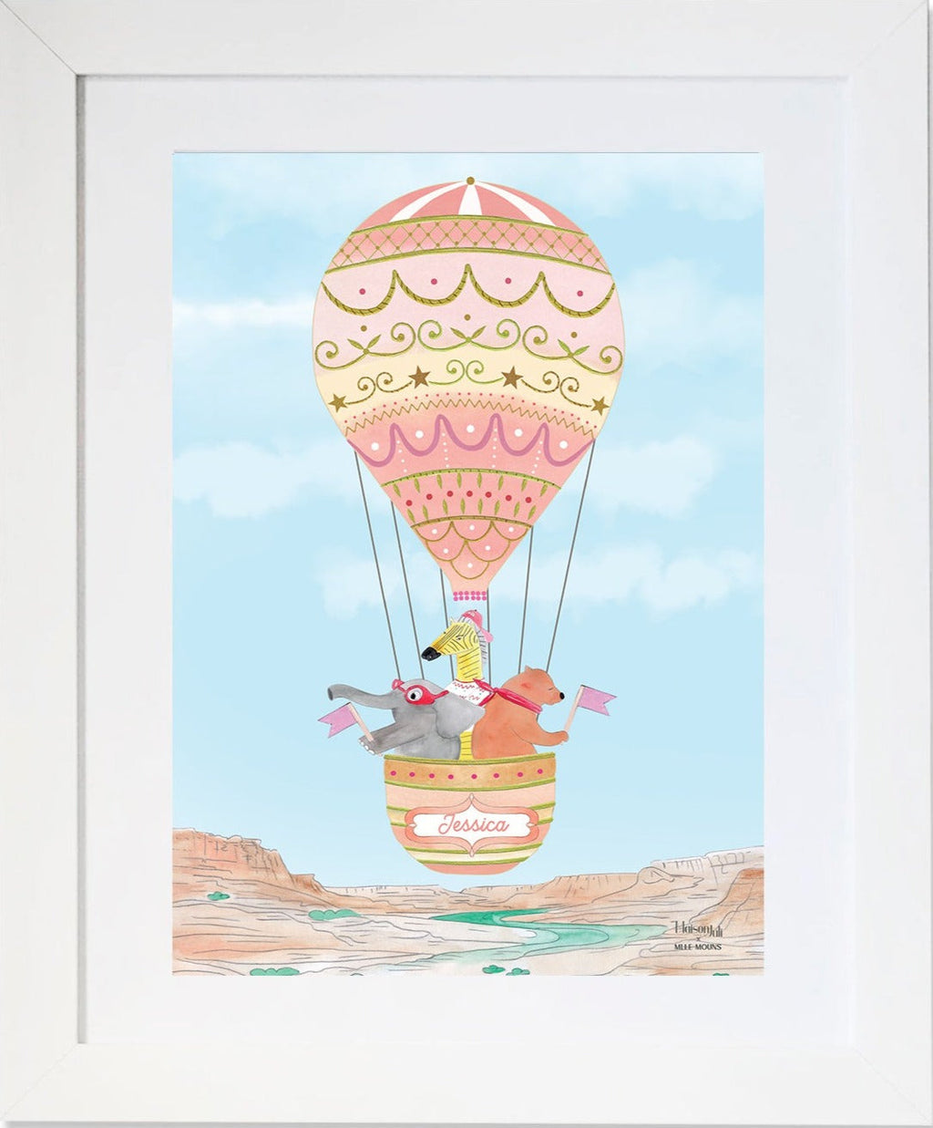 Personalised Hot Air Balloon Over the Grand Canyon Artwork for Girls