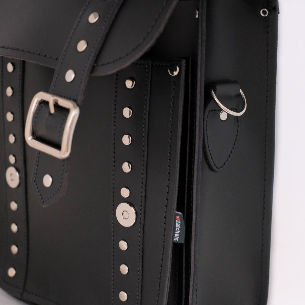 Handmade Leather City Backpack in Black Gothic Studded