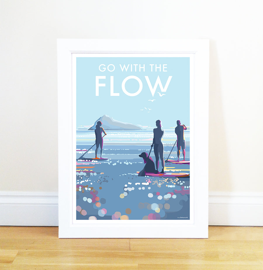 Go With The Flow Vintage Style Paddle Boarding Print