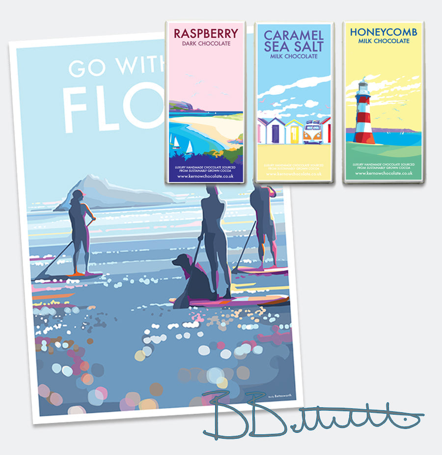 Go With The Flow Vintage Style Paddle Boarding Print
