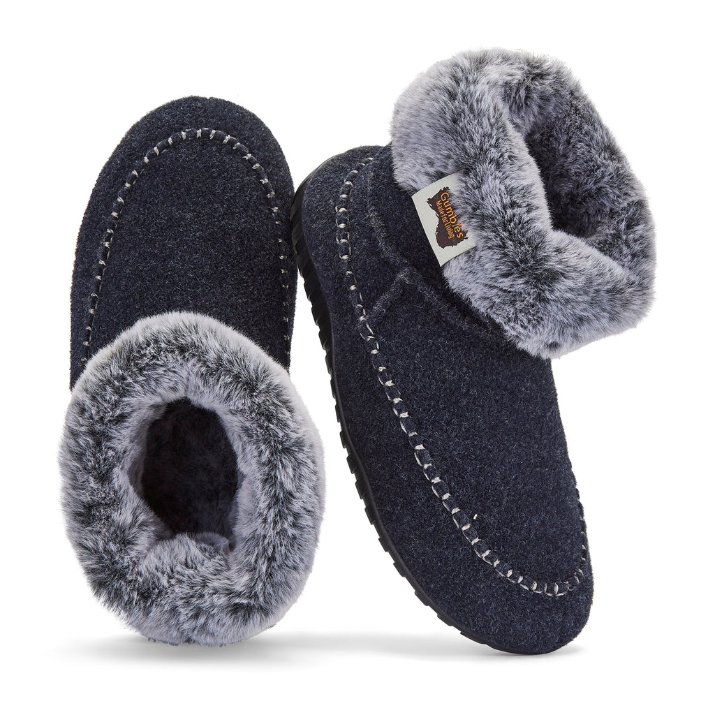 Ossa High Slipper Boot in Navy and Grey