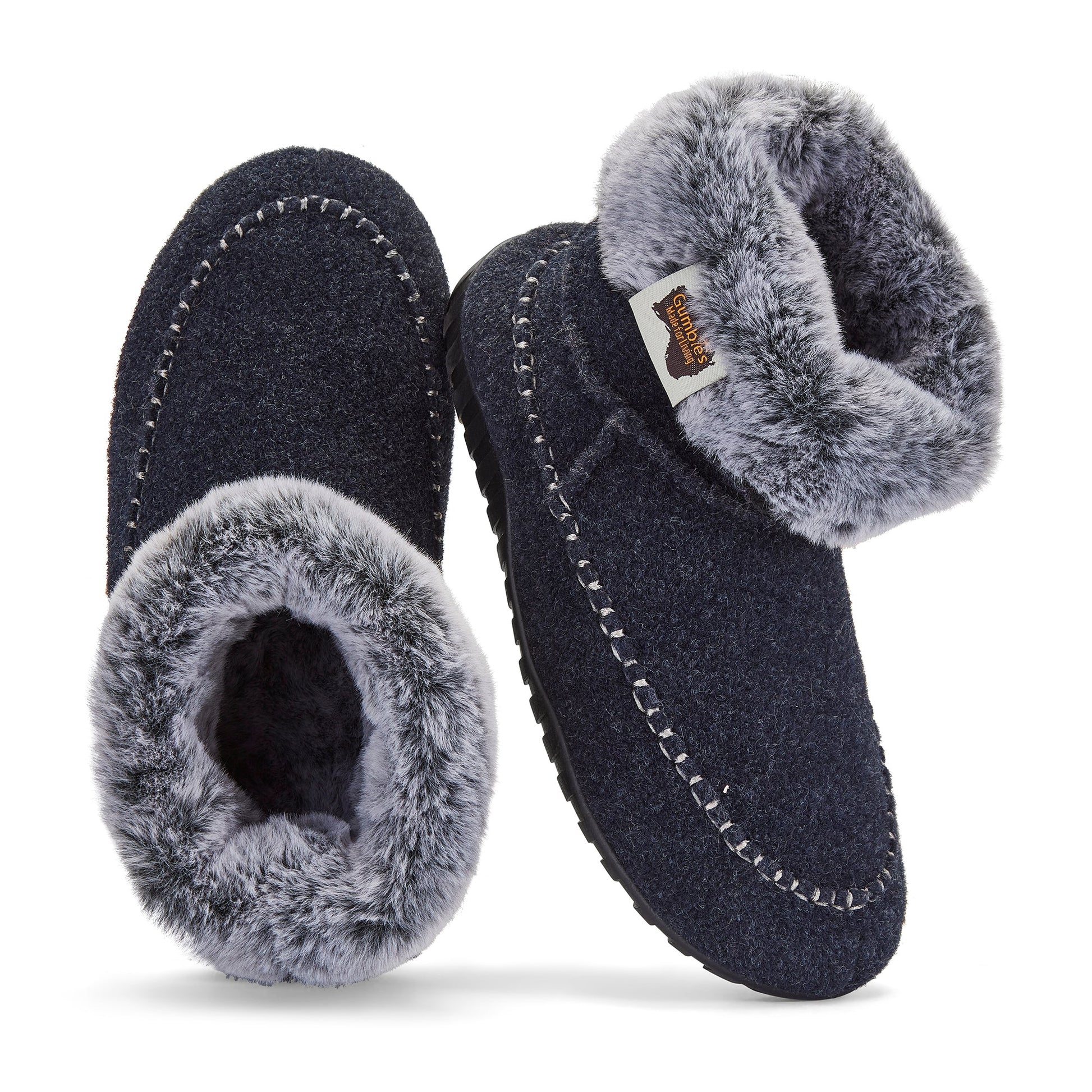 Ossa High Slipper Boot in Navy and Grey