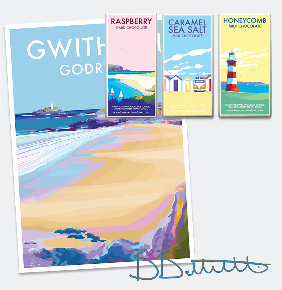 Gwithian and Godrevy Vintage Travel Poster Print
