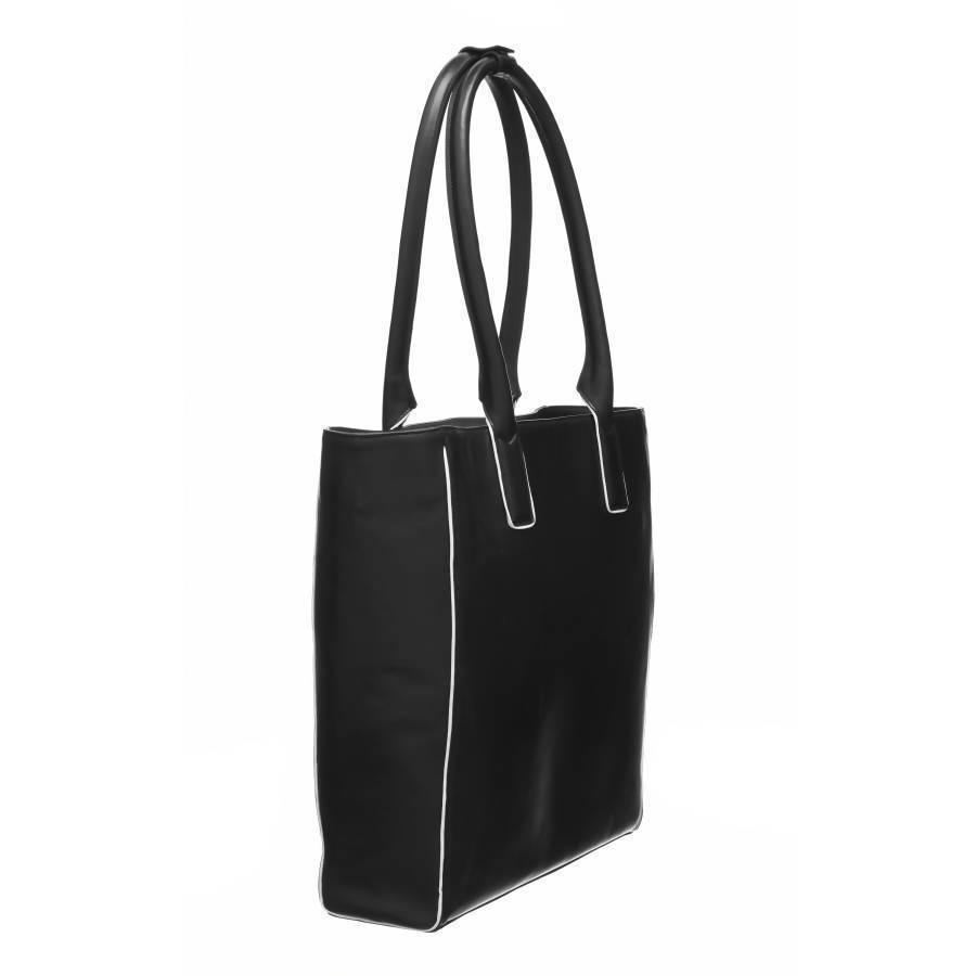 Black Soft Leather Piped Leather Day Tote - Brix and Bailey® - Contemporary Bag, Watch and Accessory Brand
