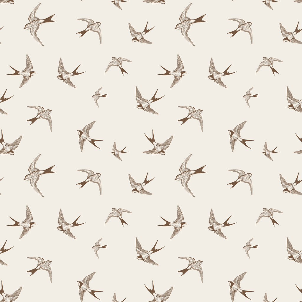 Swallow Wallpaper in Soft Brown