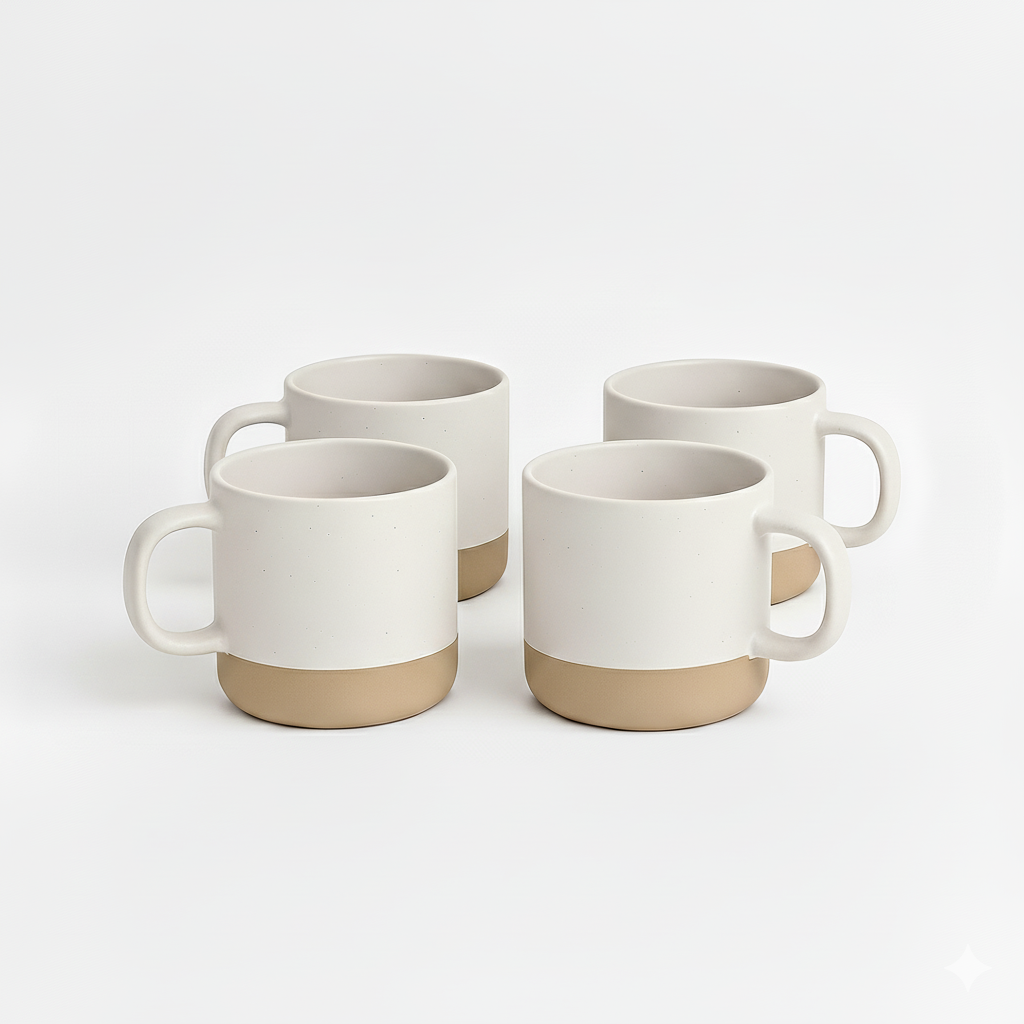 White Speckled Ceramic Coffee Mug 355ml Set of 4