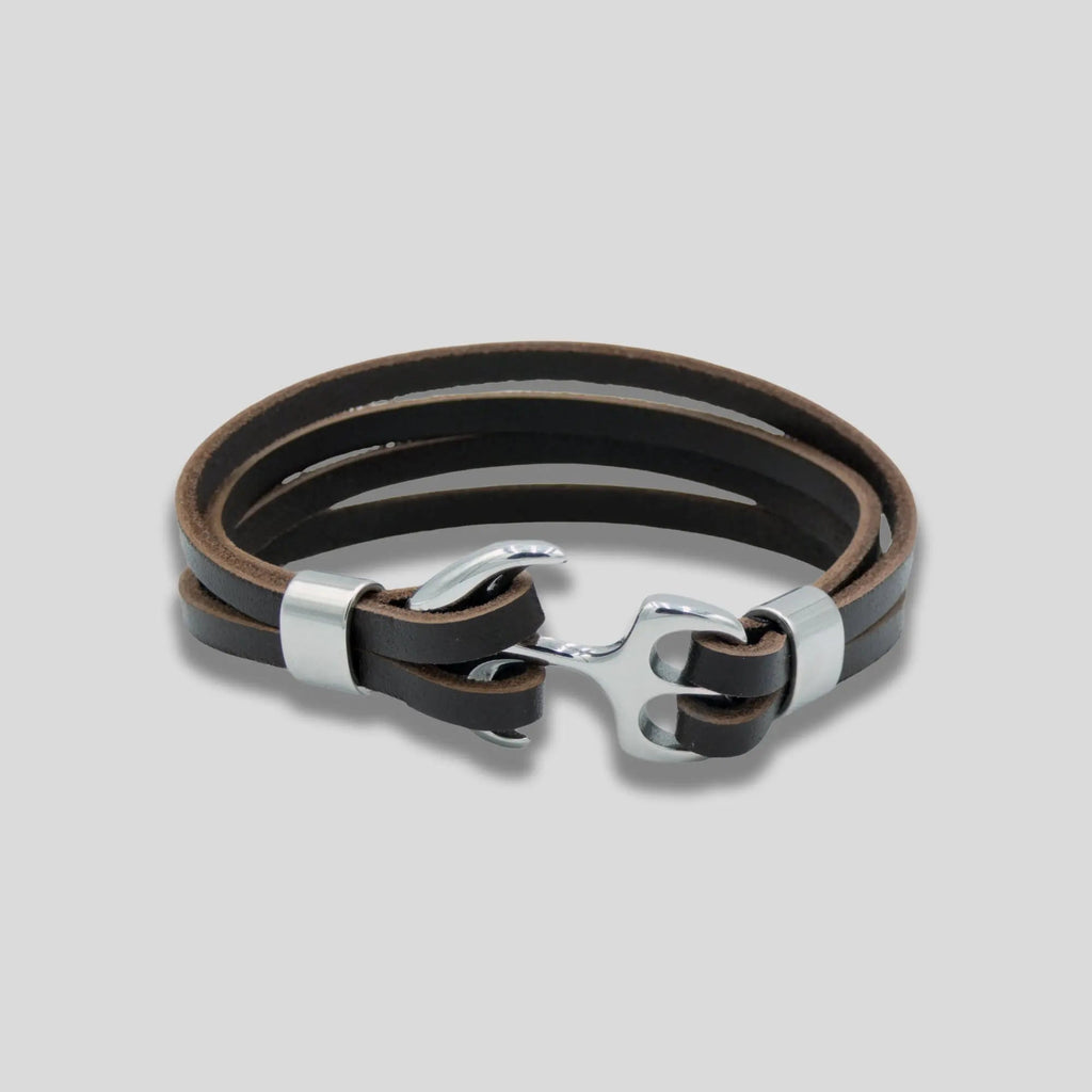 Genuine Leather Anchor Bracelet in Brown