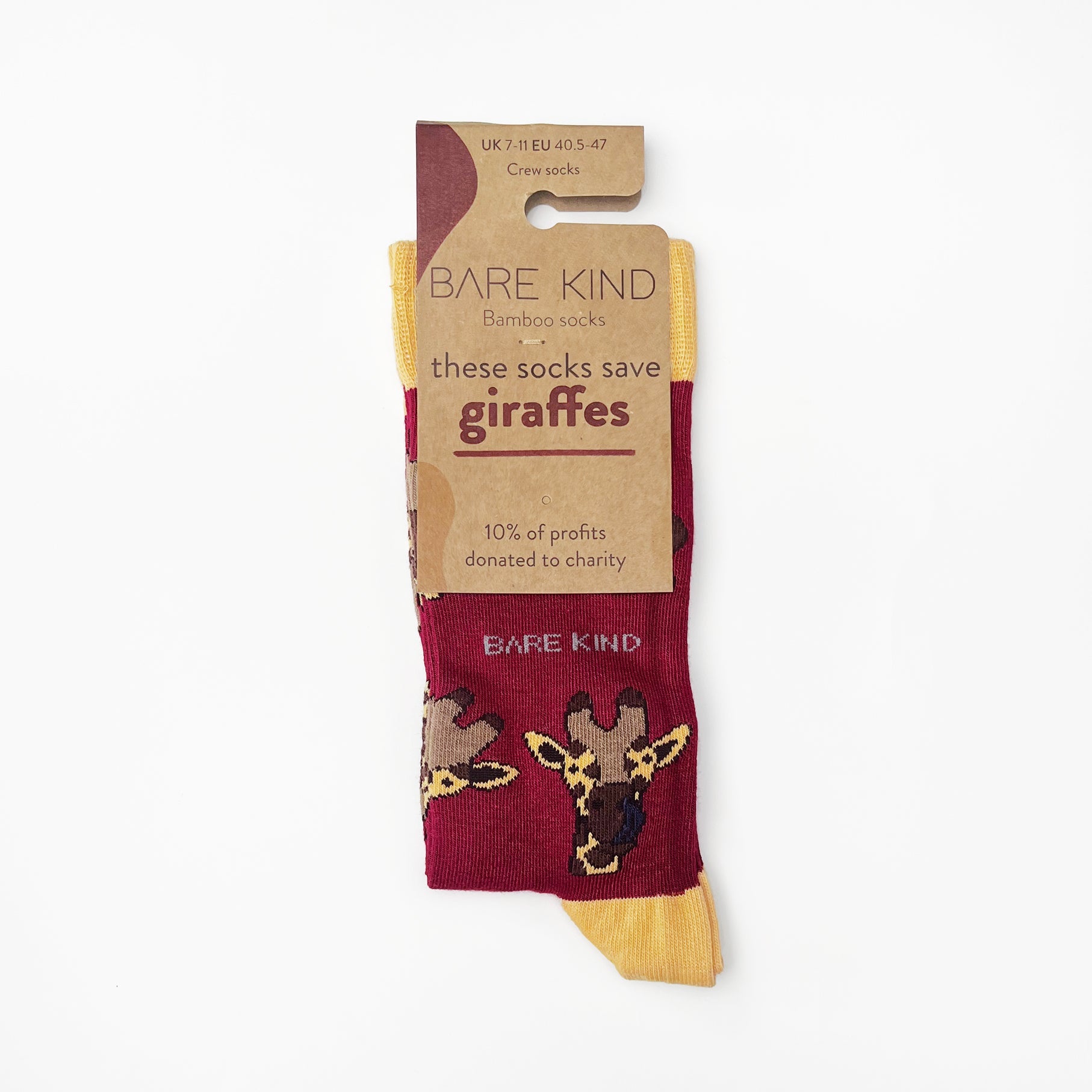 Save the Giraffes Bamboo Socks in Burgundy