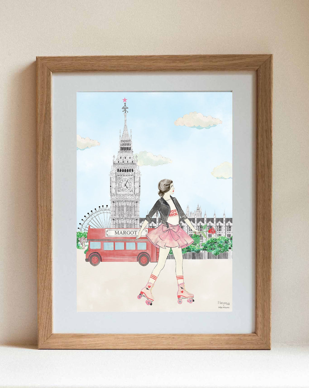 Lady on Rollers with Big Ben Wall Art Print