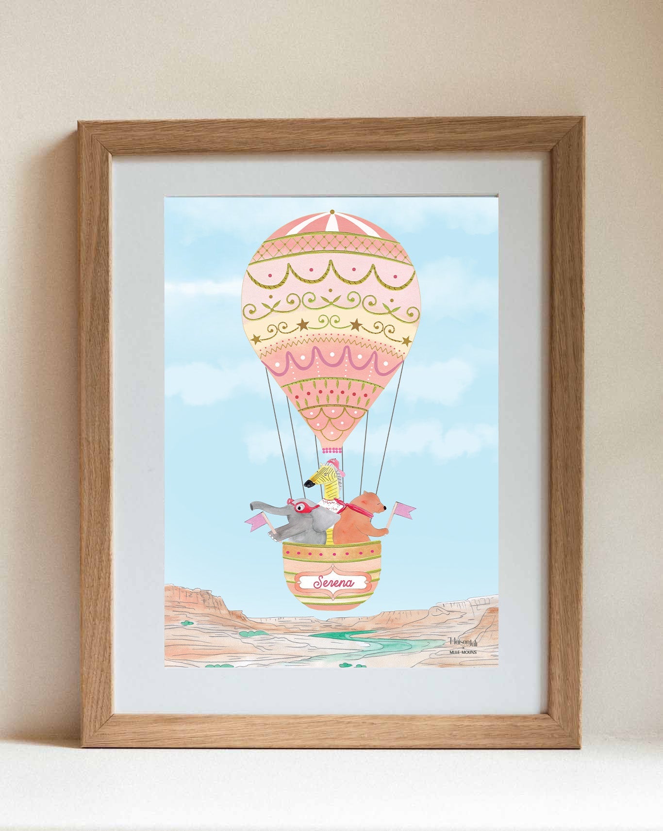 Personalised Hot Air Balloon Over the Grand Canyon Artwork for Girls