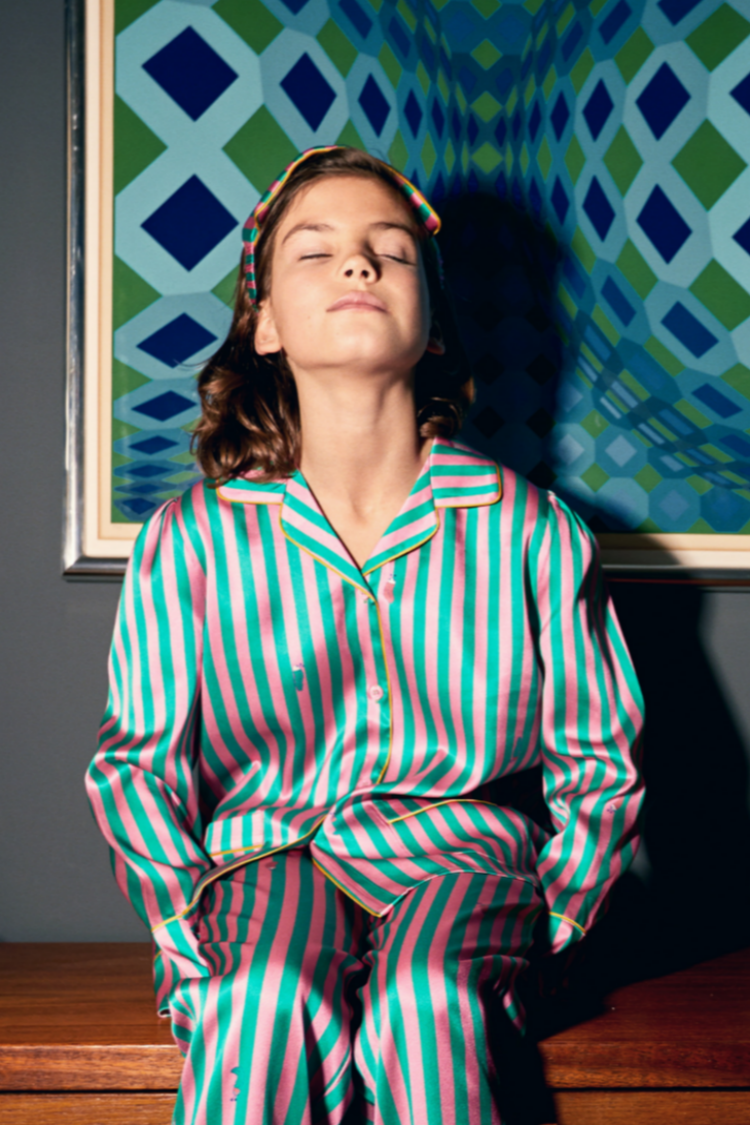 Flamingo Stripe Girls Silk Pyjama Set