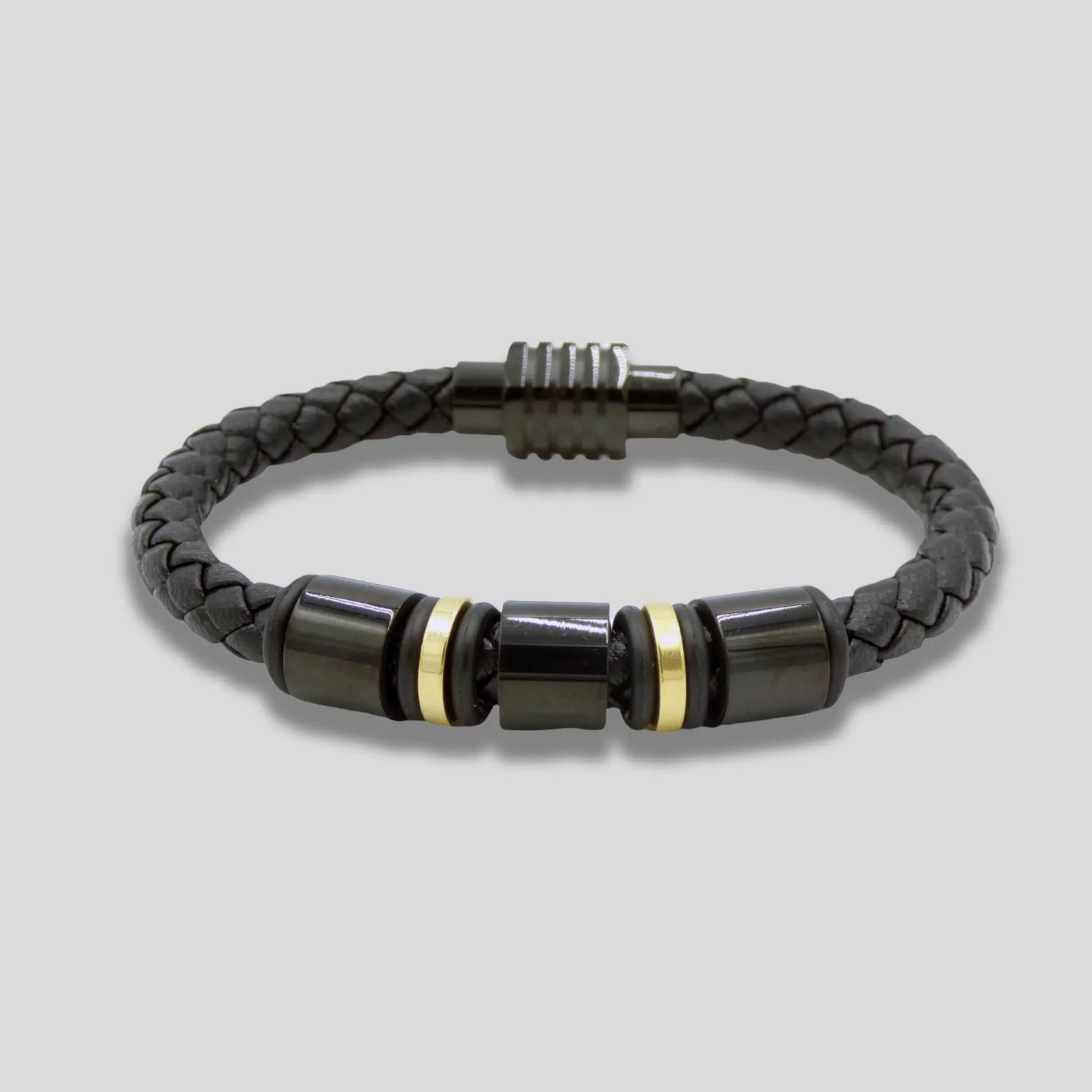 Gold and Black Charm Leather Bracelet