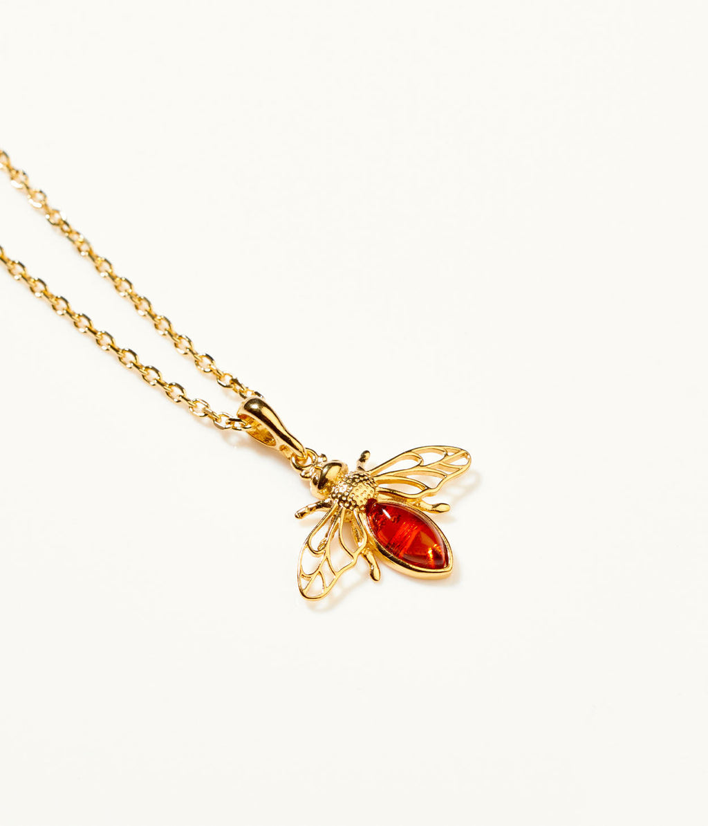 Gold Amber Bee Necklace