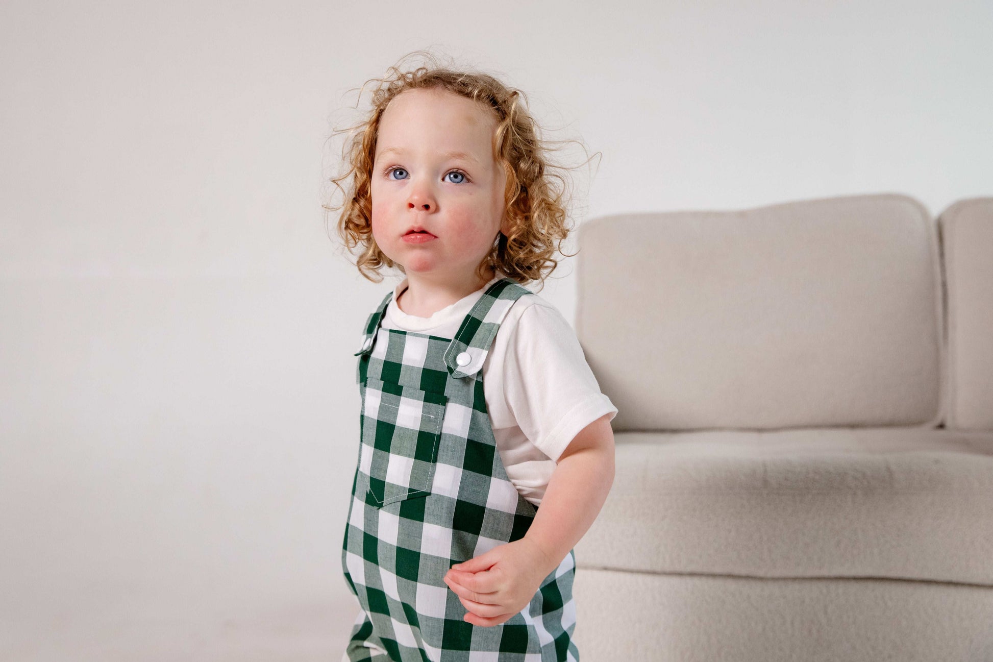 Green Gingham Cotton Dungaree Shorts