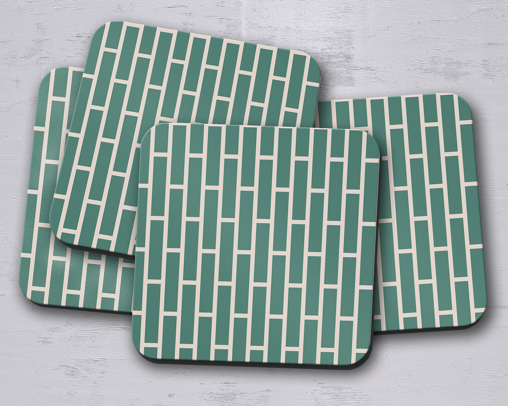 Green and Beige Geometric Coaster Set