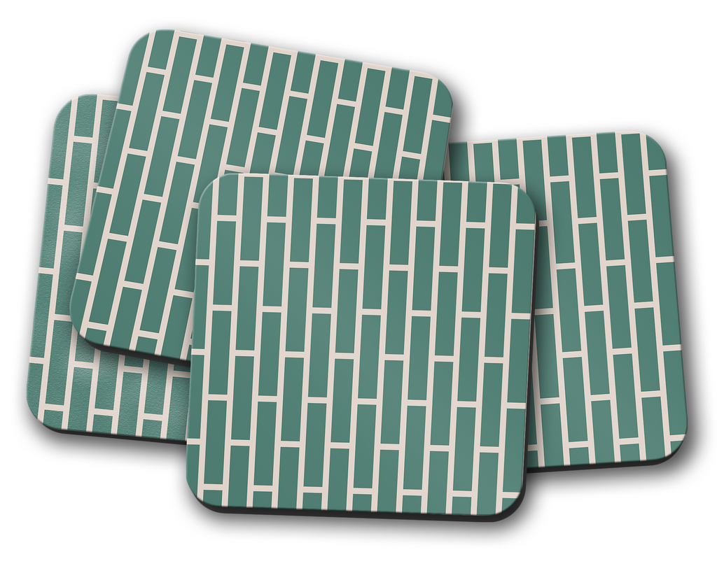 Green and Beige Geometric Coaster Set