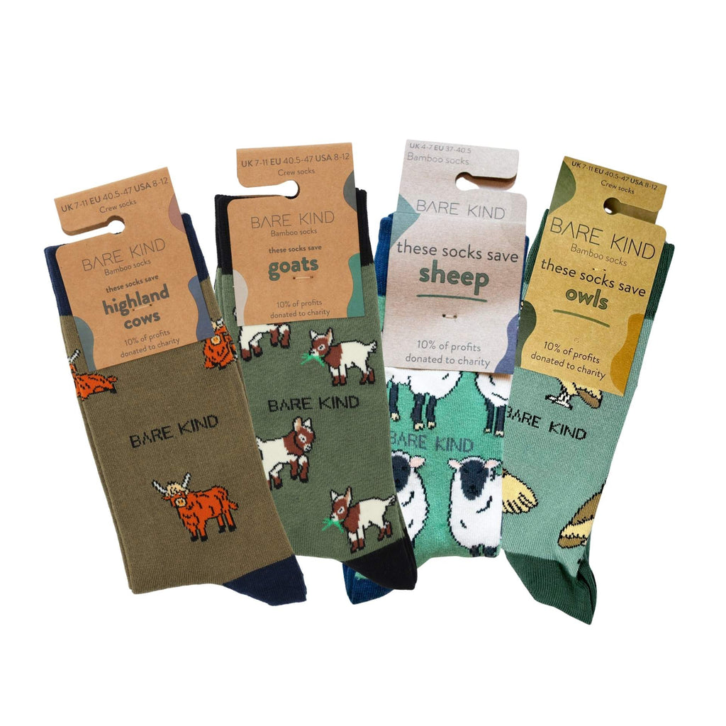 Green Farm Animals Bamboo Sock Bundle of 4 Pairs