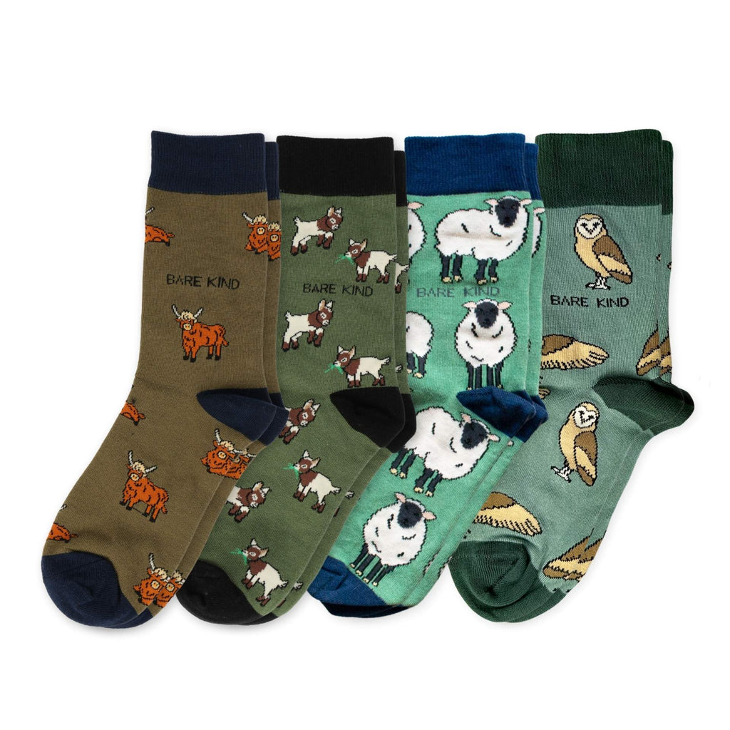 Green Farm Animals Bamboo Sock Bundle of 4 Pairs