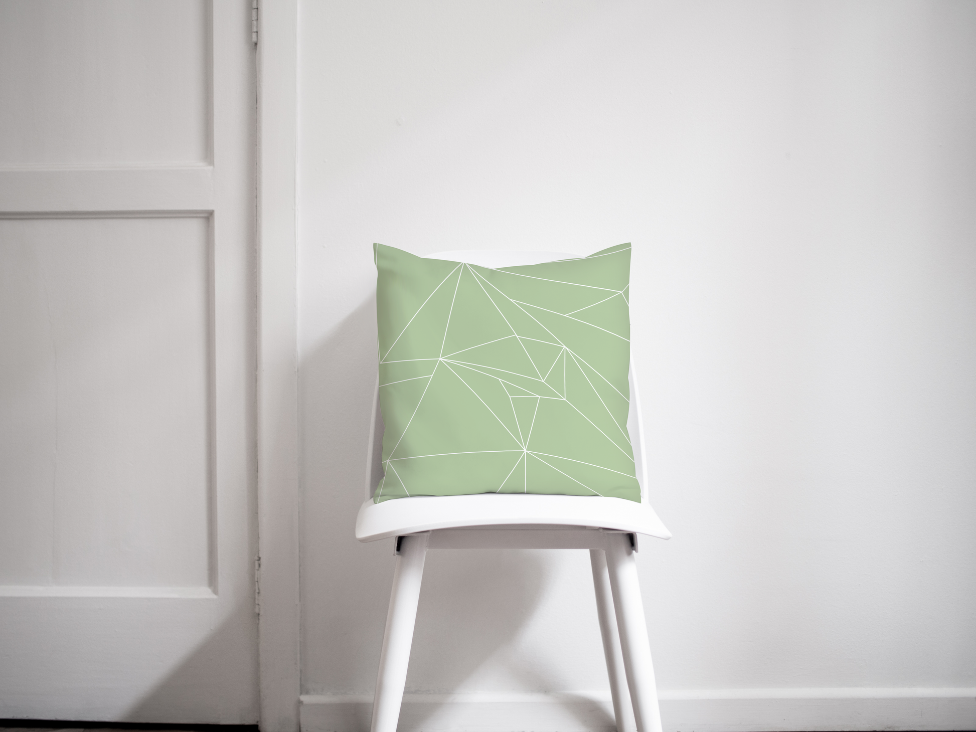 Sage Green and White Geometric Throw Cushion