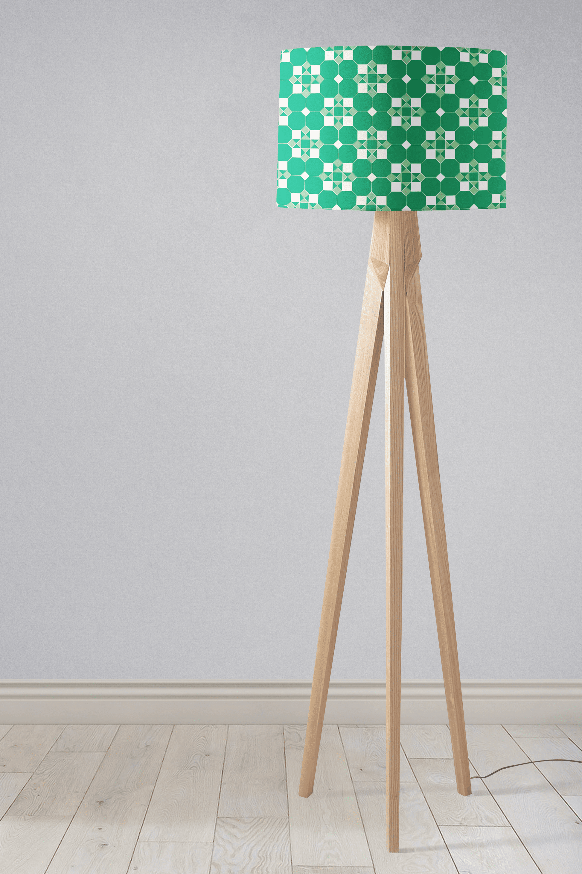 Green and White Geometric Tiles Lampshade