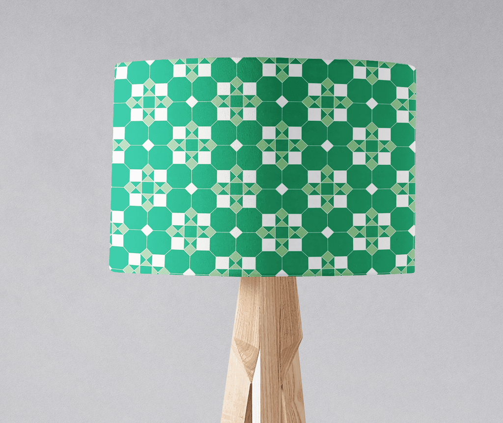 Green and White Geometric Tiles Lampshade