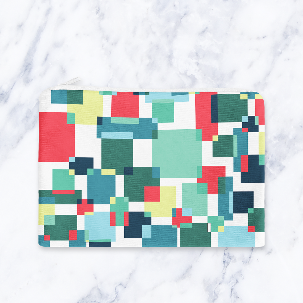 Geometric Abstract Makeup Bag with Colourful Block Pattern