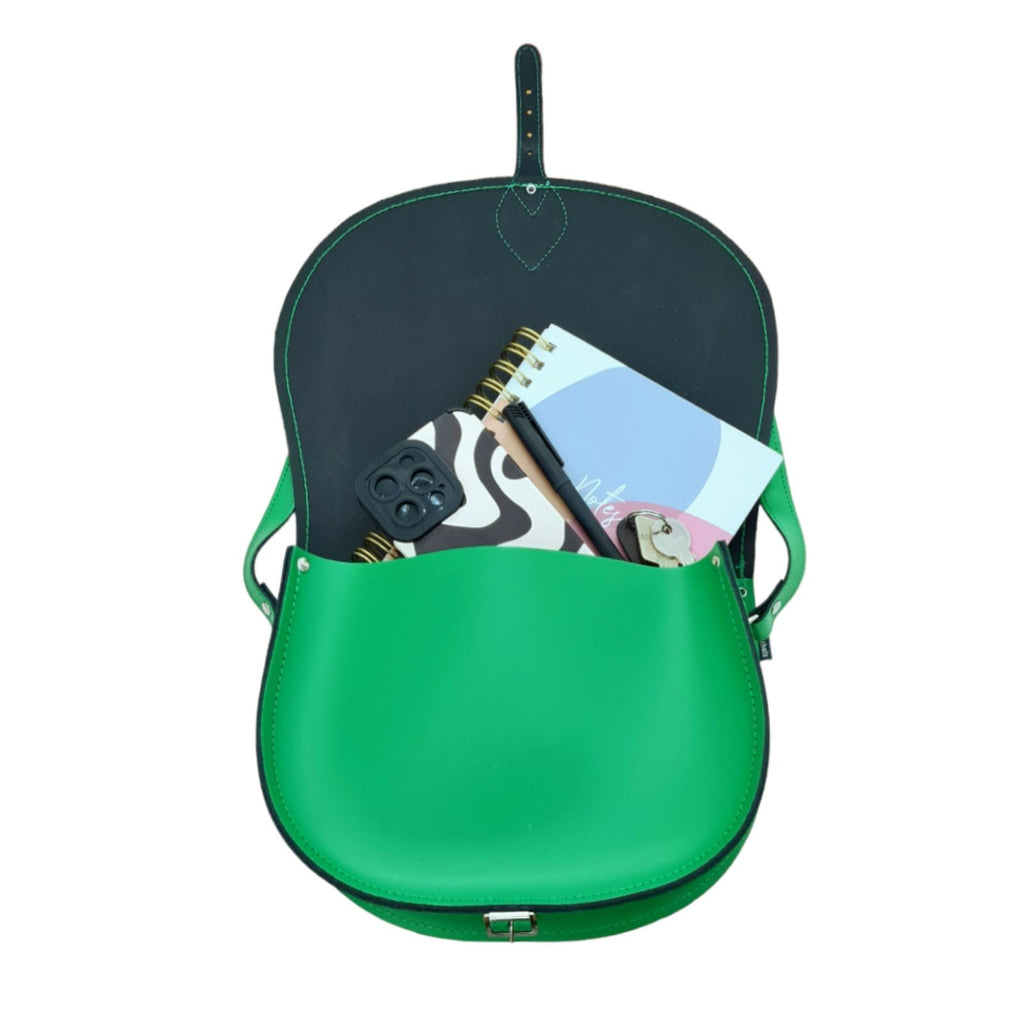Handmade Leather Saddle Bag in Green