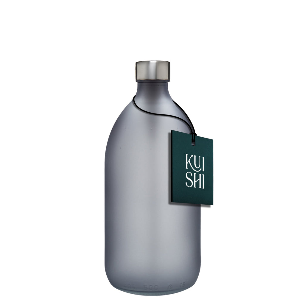 Frosted Grey Glass Bottle with Metal Cap