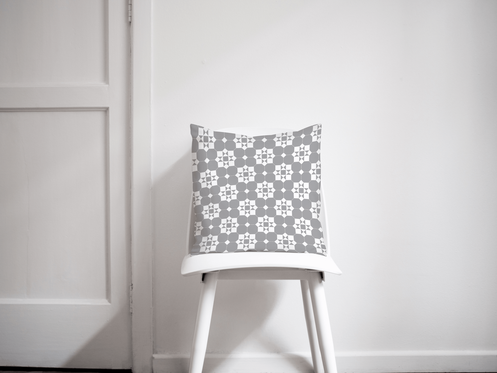 Grey and White Geometric Tiles Cushion Cover