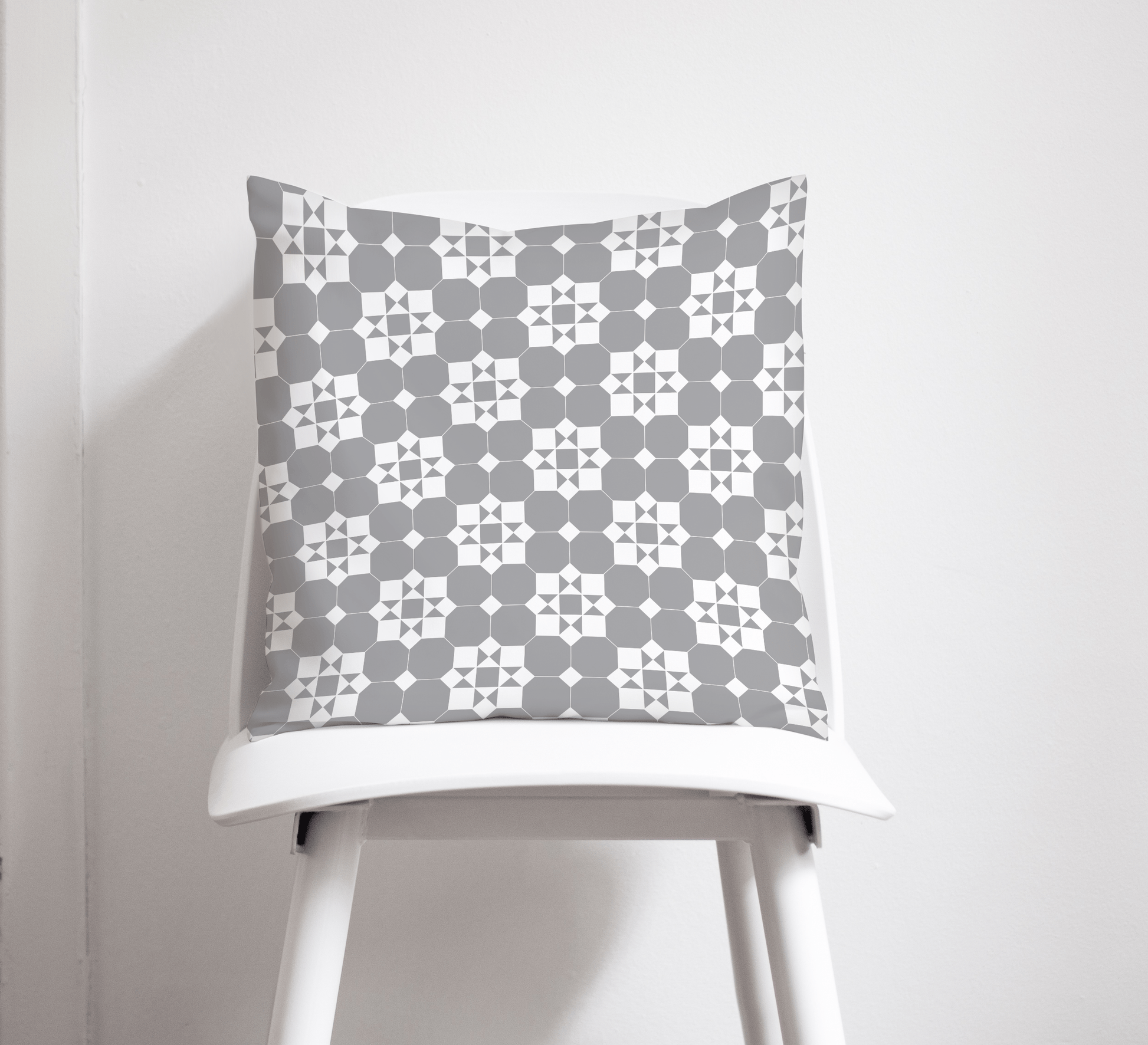 Grey and White Geometric Tiles Cushion Cover