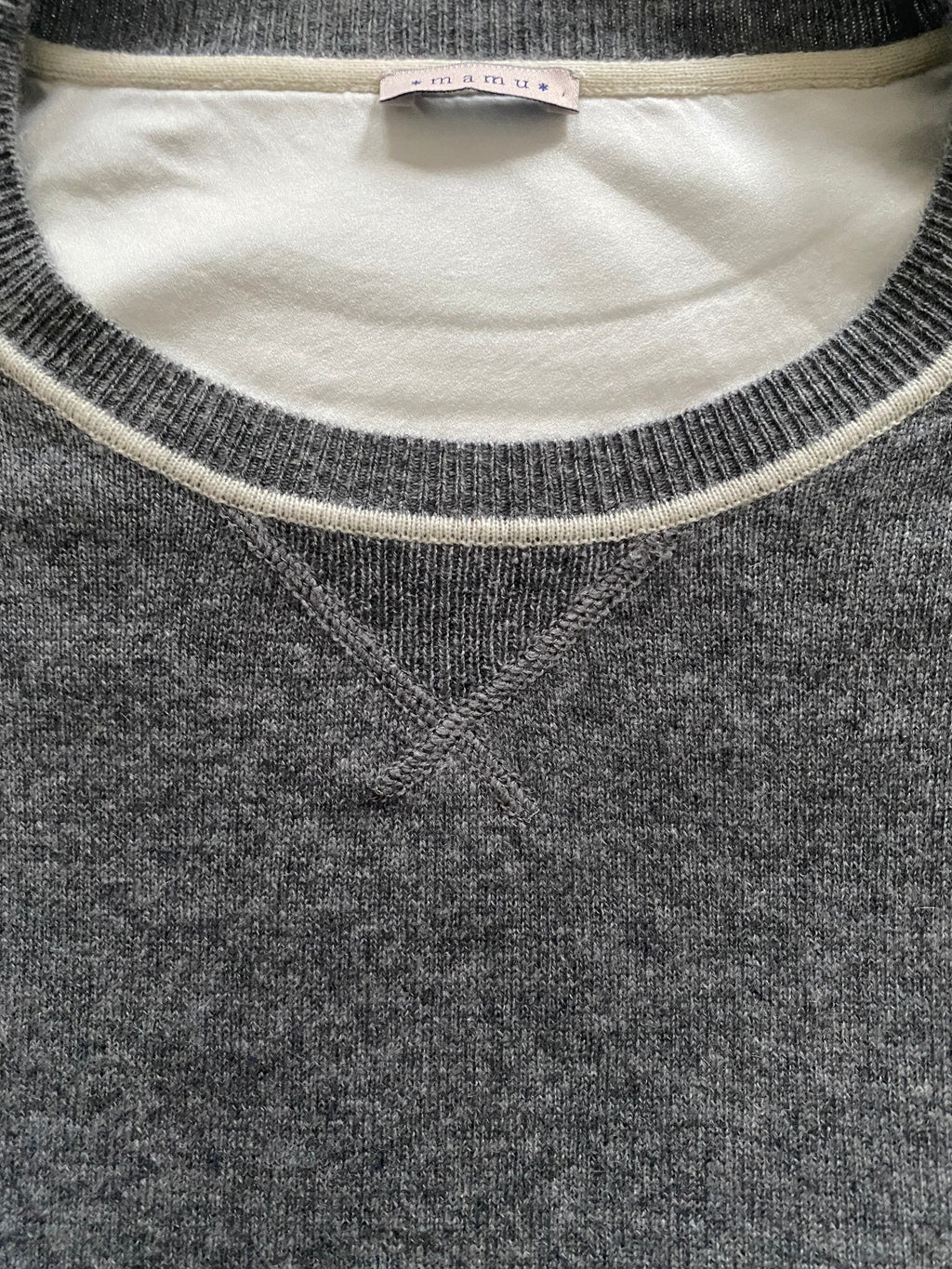 Silver Grey Marl Cashmere Silk Sweatshirt with Ivory Contrast