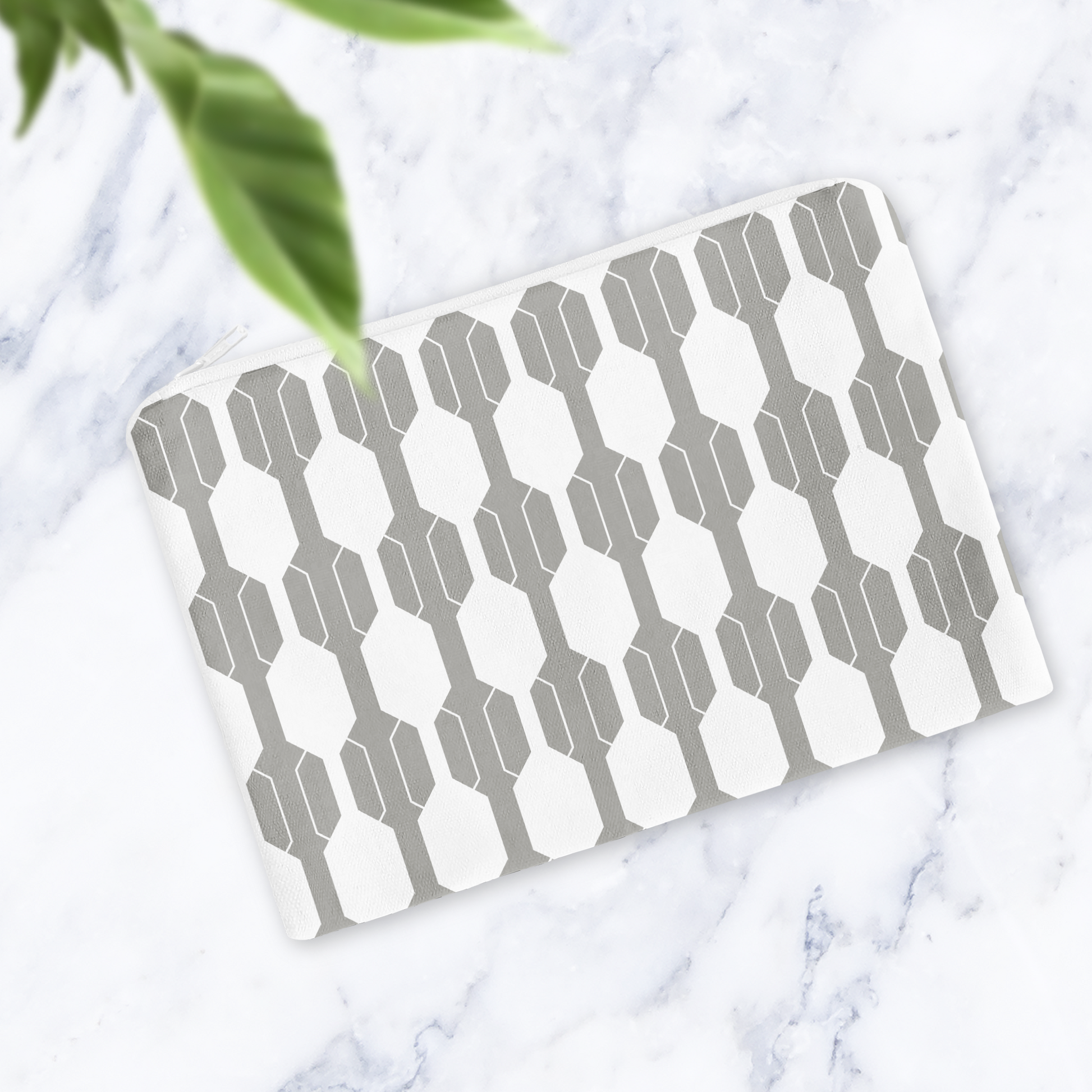 Grey and White Geometric Makeup Bag Handmade