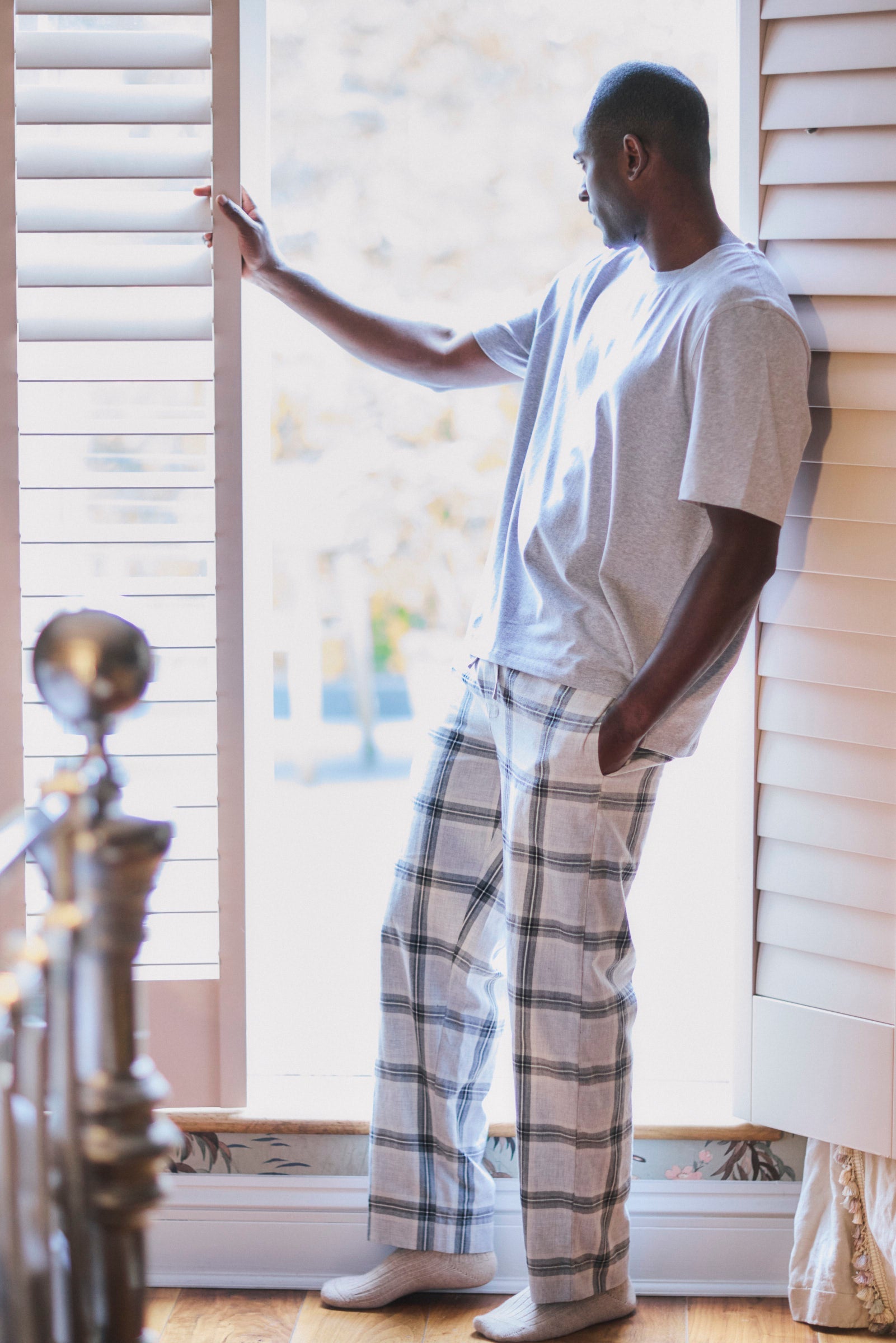 Men's Cotton Rich Grey Check Bottoms