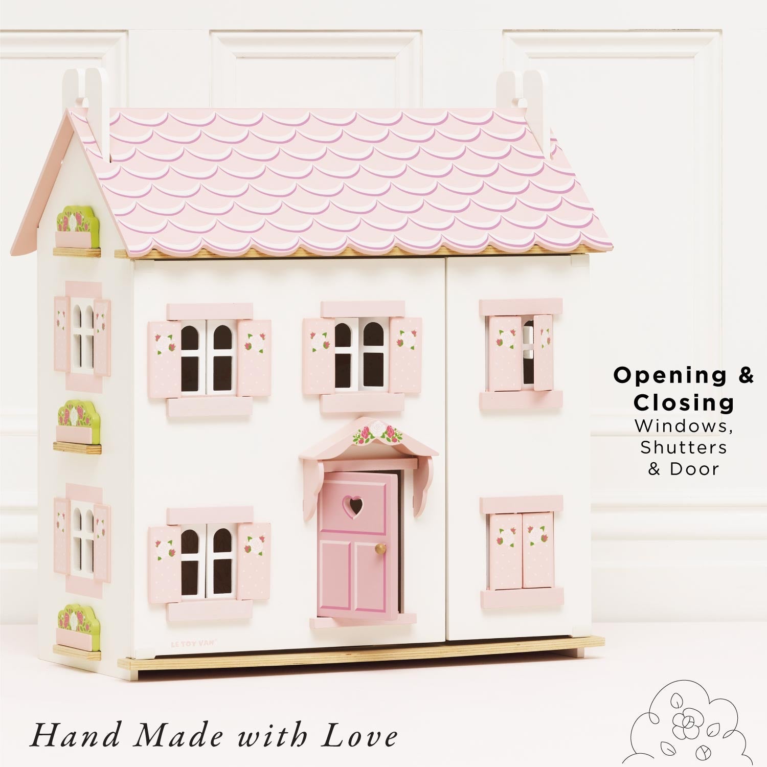 Wooden Dolls House Three Storey Pink