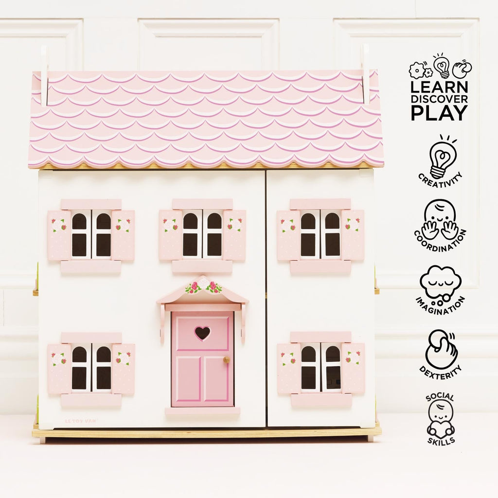 Wooden Dolls House Three Storey Pink