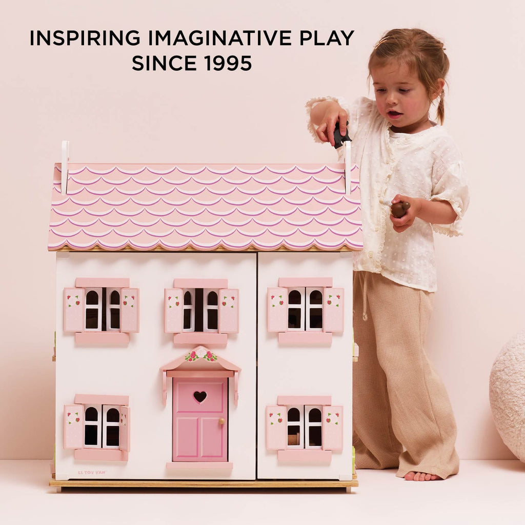 Wooden Dolls House Three Storey Pink