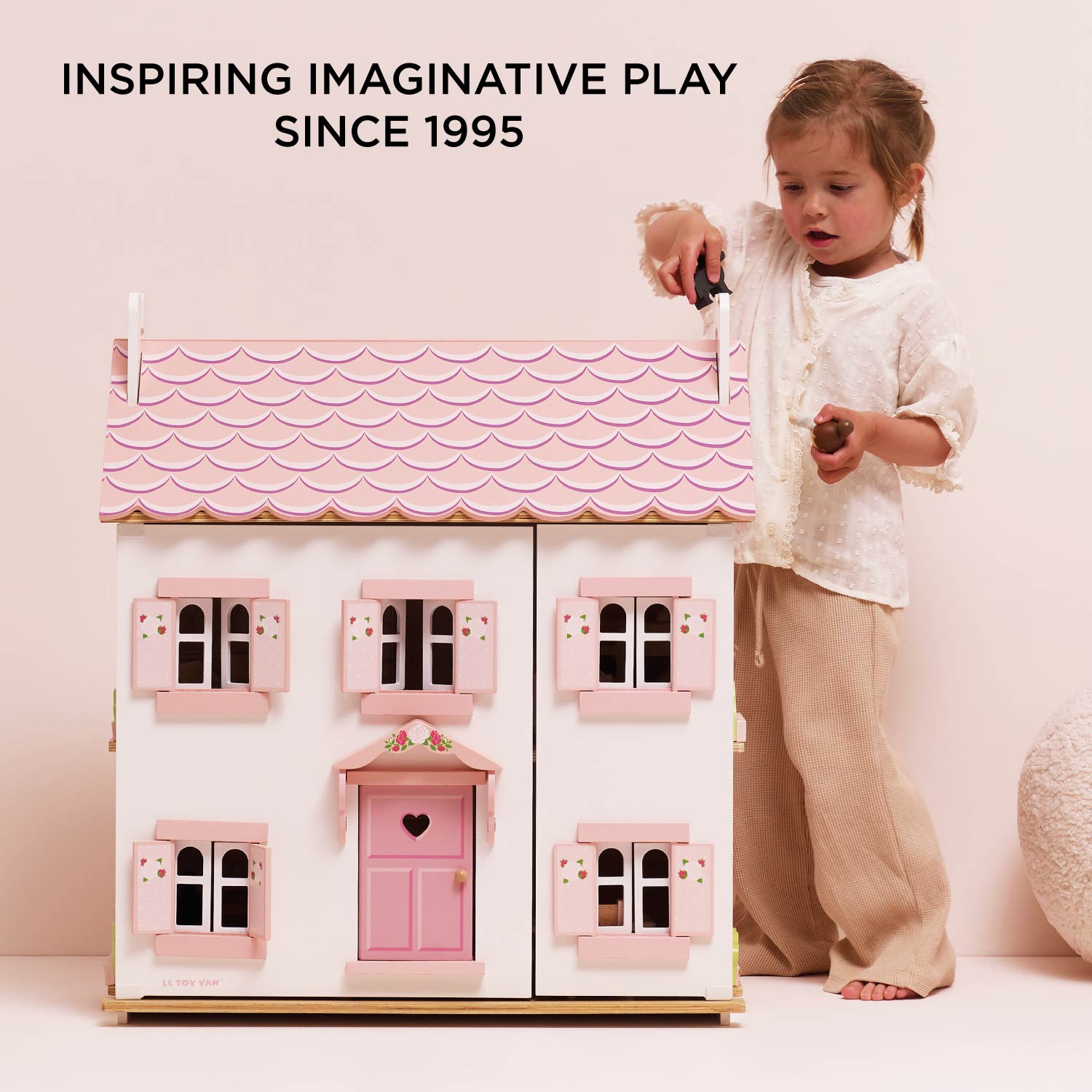 Wooden Dolls House Three Storey Pink