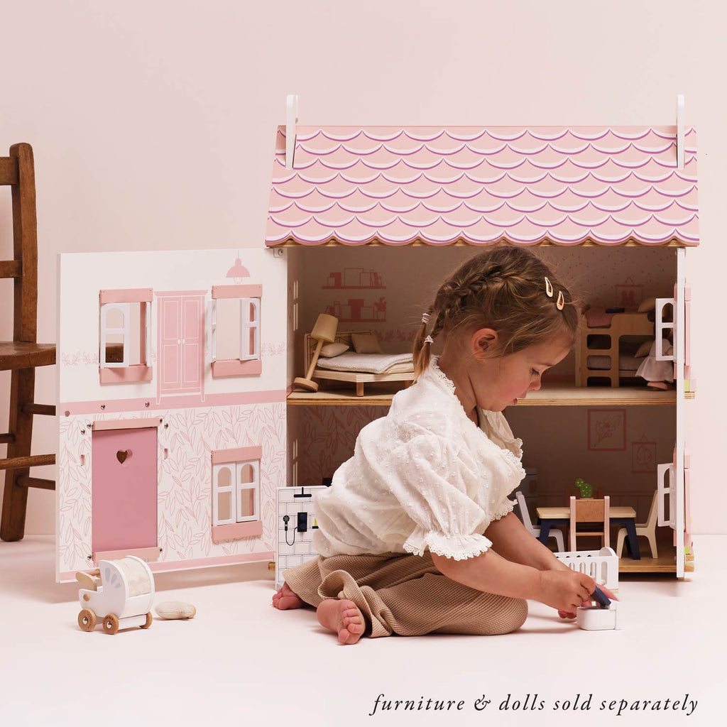 Wooden Dolls House Three Storey Pink