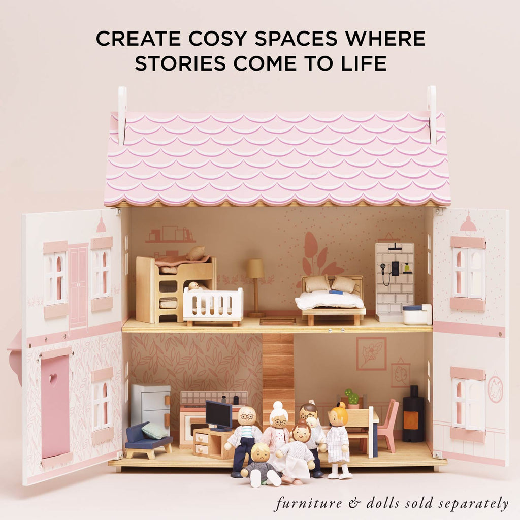 Wooden Dolls House Three Storey Pink