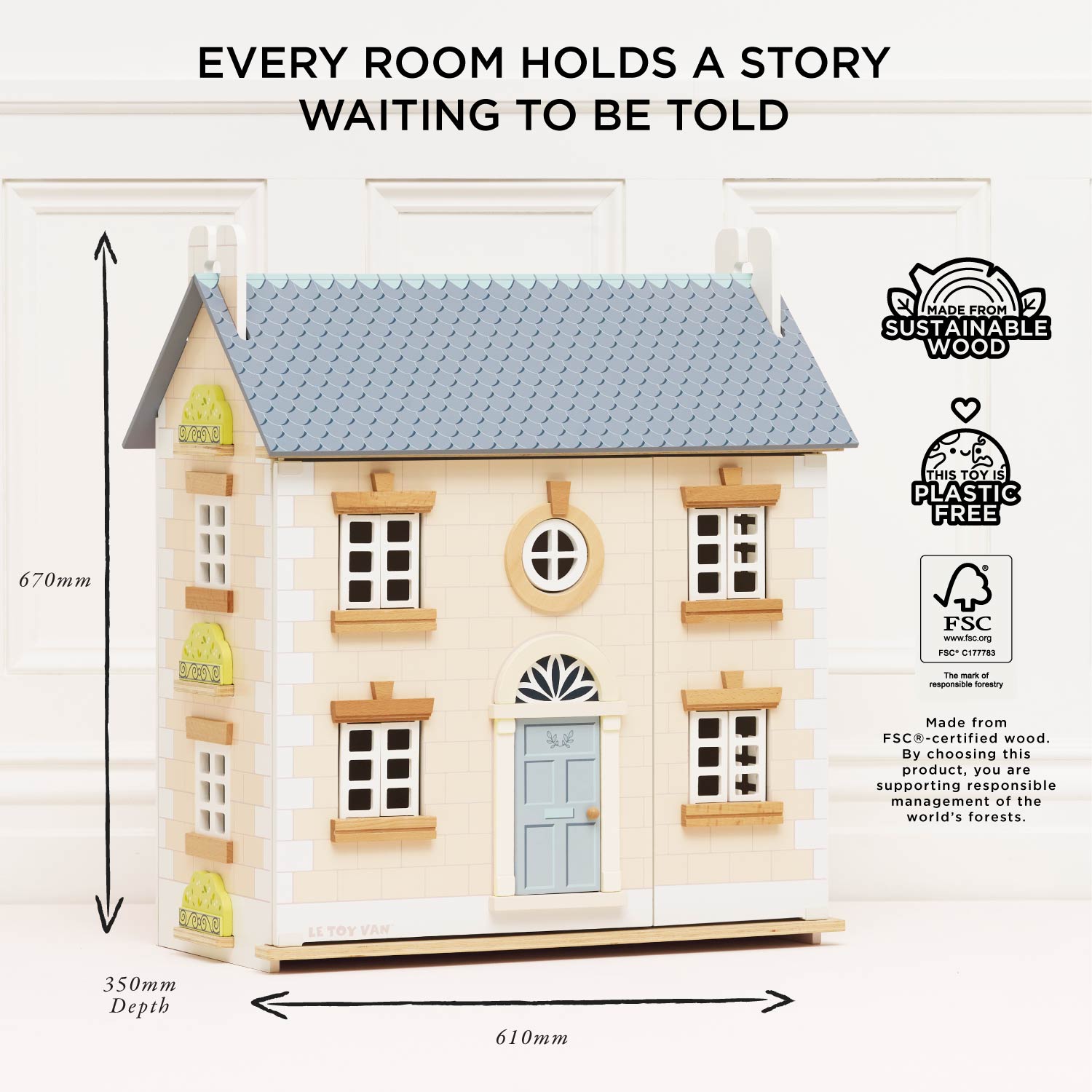 Wooden Dolls House with Three Storeys