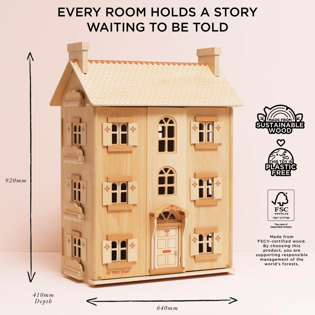 Natural Wood Four Storey Dolls House