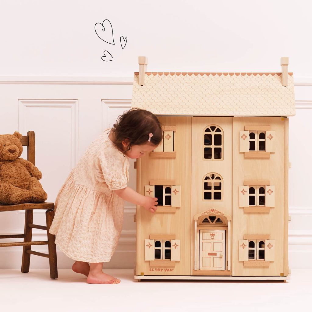 Natural Wood Four Storey Dolls House