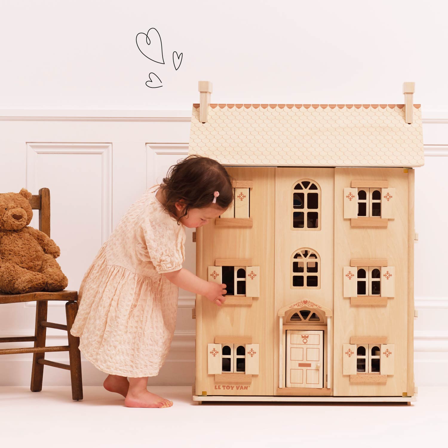 Natural Wood Four Storey Dolls House
