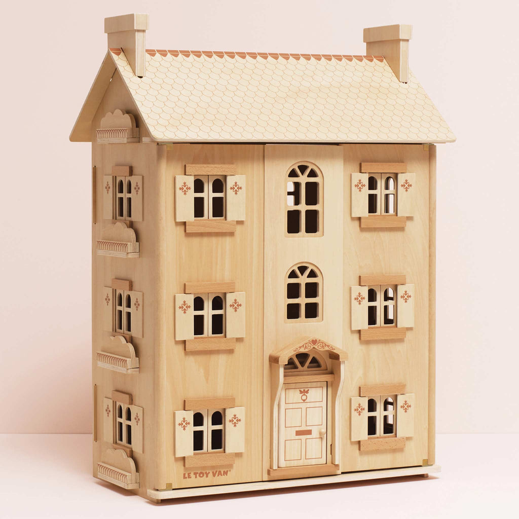 Natural Wood Four Storey Dolls House