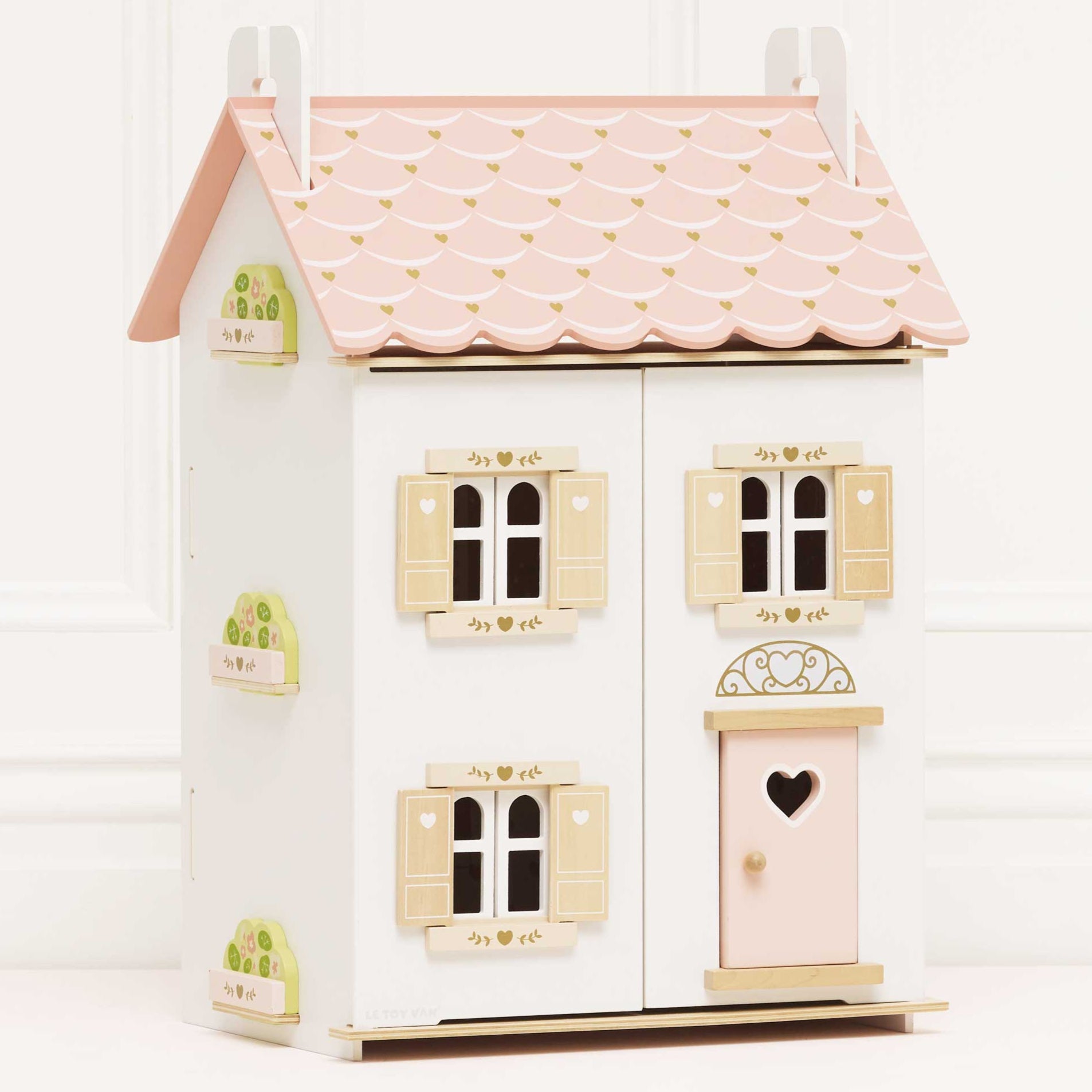 Wooden Dolls House with Pink Heart Details