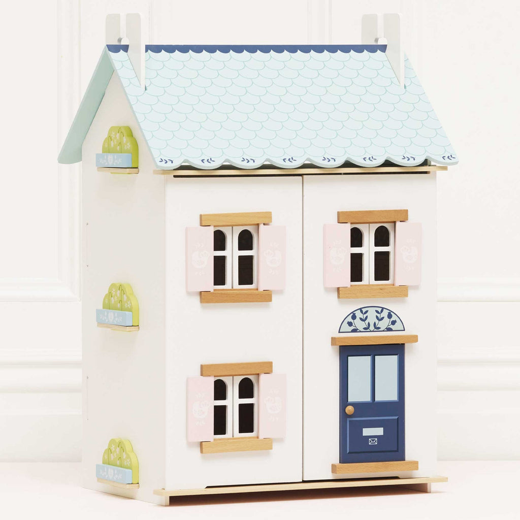Wooden Dolls House with Three Storeys and Opening Roof
