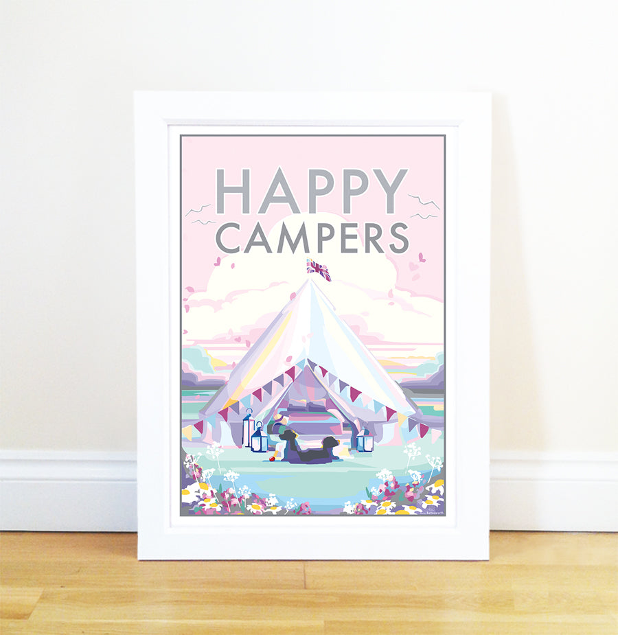 Happy Campers Vintage Travel Poster