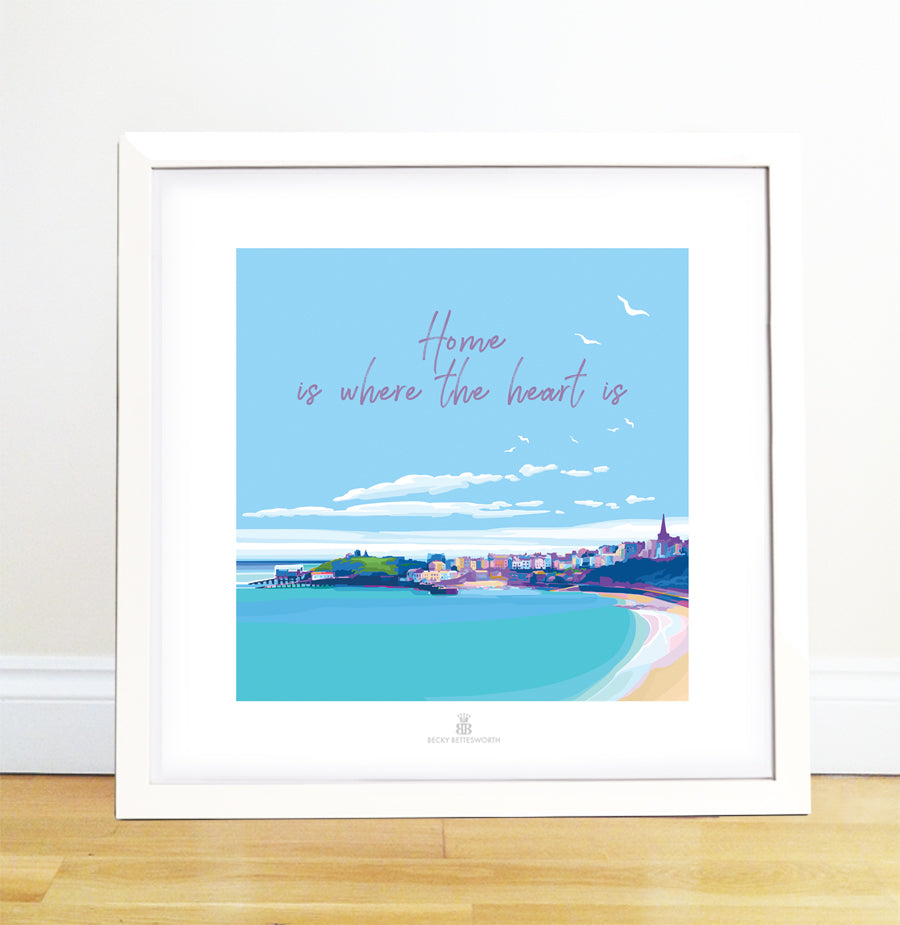 Home is Where the Heart Is Seaside Quote Art Print 40 x 40 cm