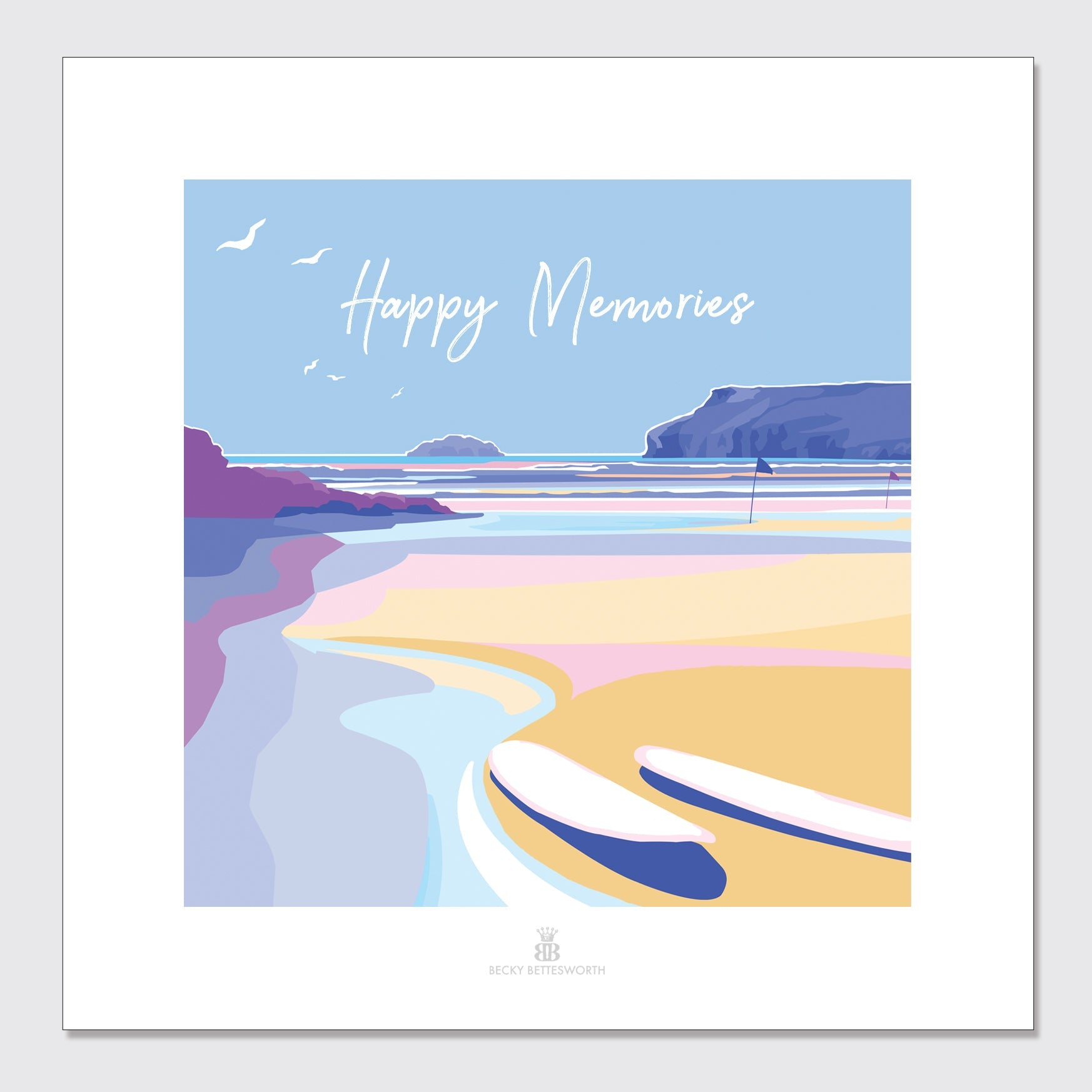 Happy Memories Seaside Quote Art Print 40x40cm