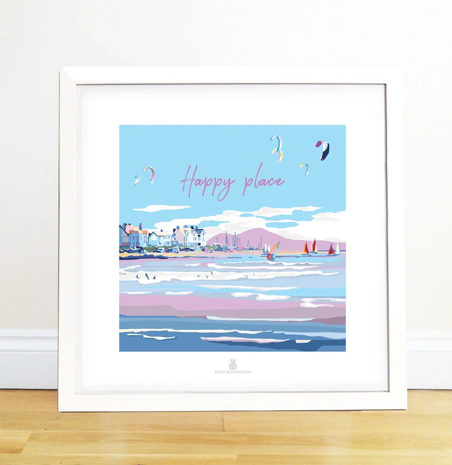 Happy Place Seaside Quote Art Print 40 x 40 cm